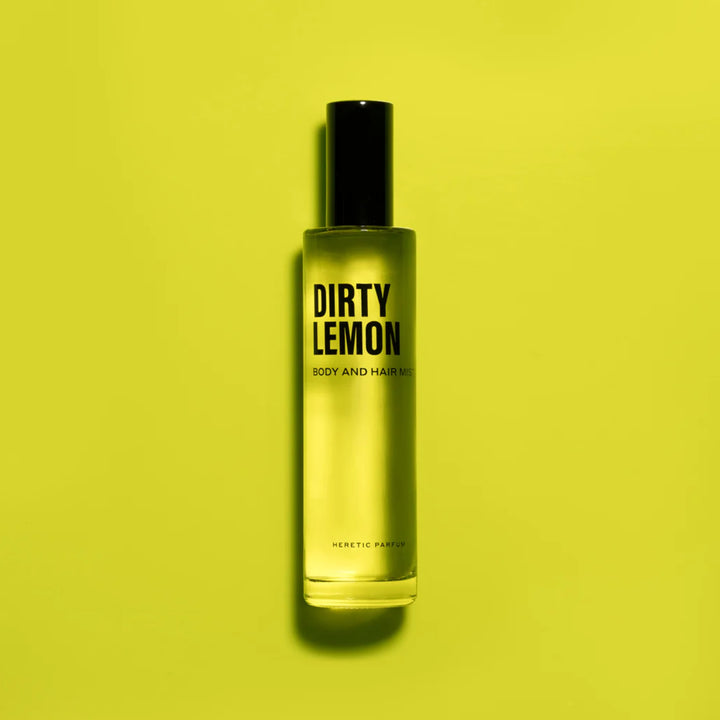 Dirty Lemon Body Mist HERETIC PARFUM vor giftgrünem Hintergrund